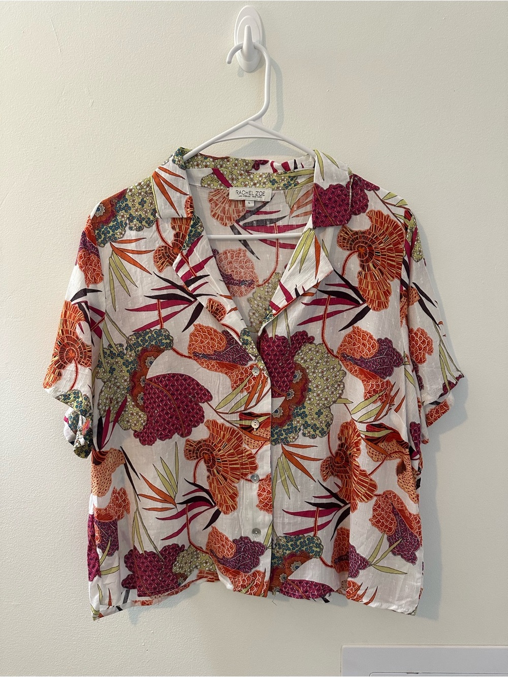 Rachel Zoe Tropical Floral Button Collared Blouse